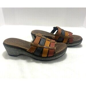 Born Lolo Slide Sandals Womens Size 7 US 38 EU Brown Orange Red Blue Leather